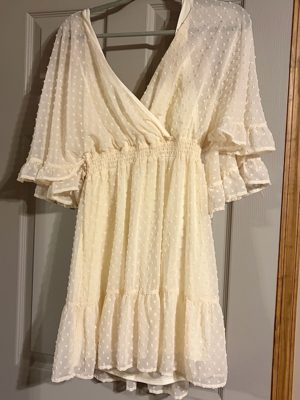 Altar'd State Cream Swiss Dot Wrap Mini Dress